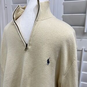 Polo by Ralph Lauren. Men’s Cream Knit Zip Up Sweater with Logo